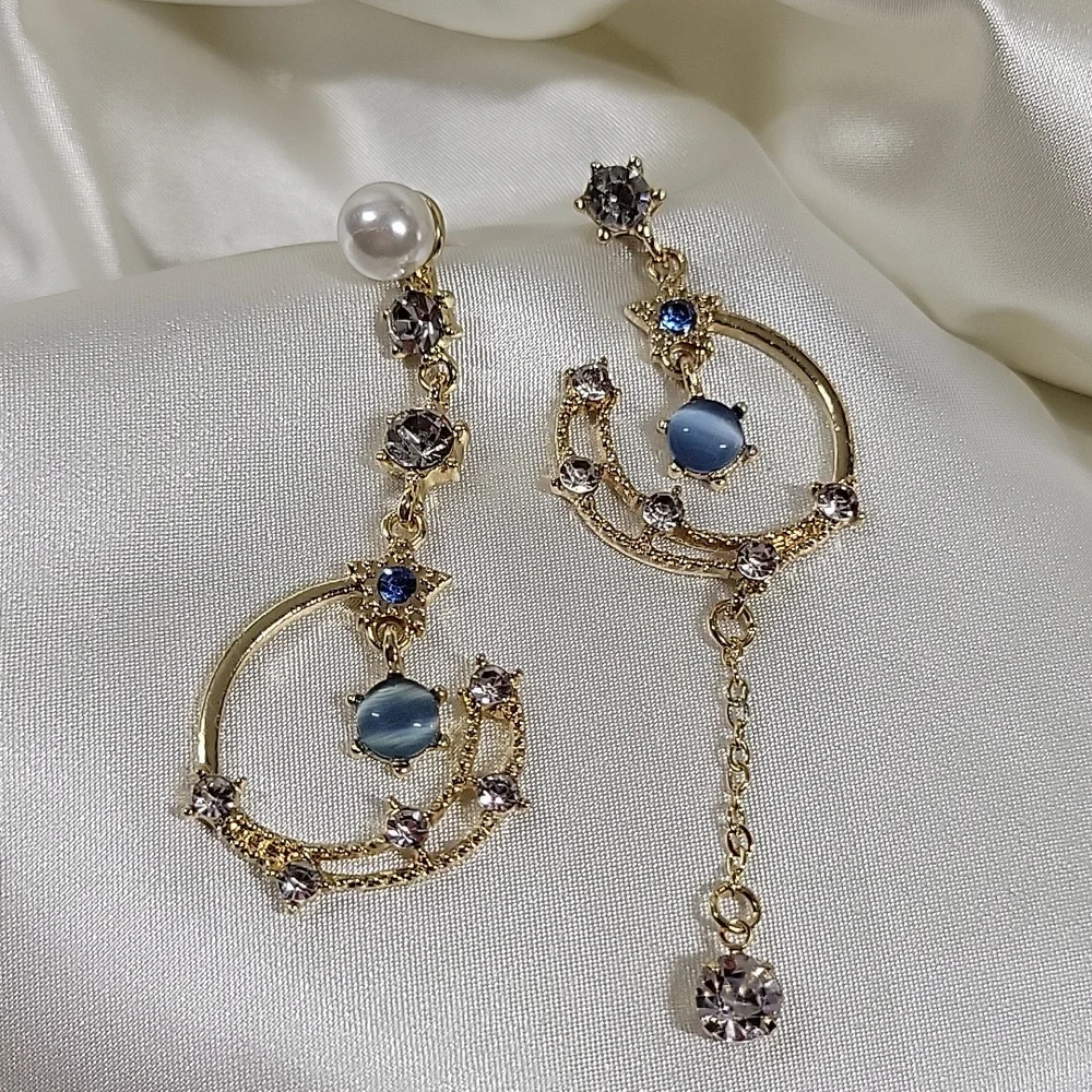 Celestial Embellished Drop Earrings, S925 - Picture 5 of 9